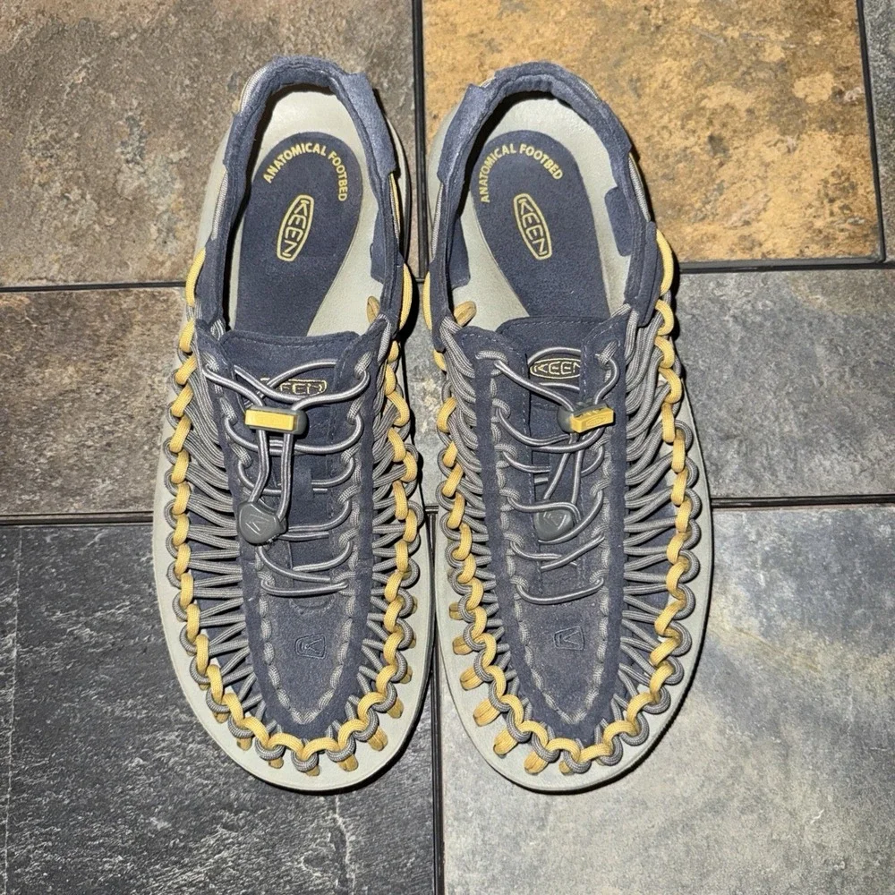 Keen Uneek Evo Shoes Men's 8.5  Blue Yellow Woven Slip On Sandals Outdoor Water